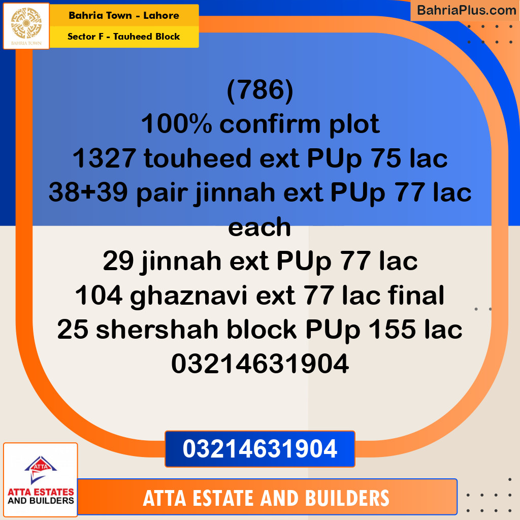 5 Marla Residential Plot for Sale in Sector F - Tauheed Block -  Bahria Town, Lahore - (BP-267642)