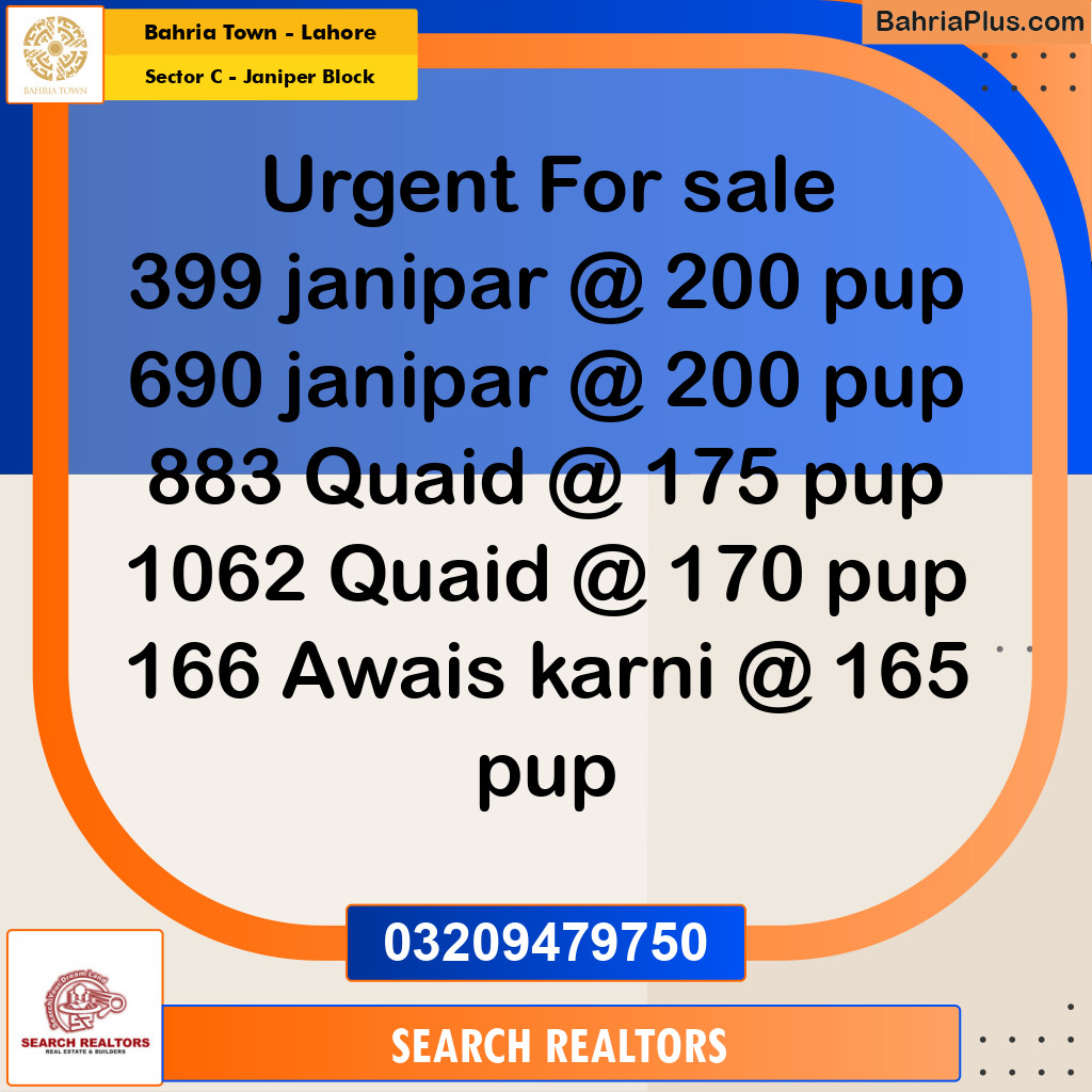 10 Marla Residential Plot for Sale in Sector C - Janiper Block -  Bahria Town, Lahore - (BP-267647)