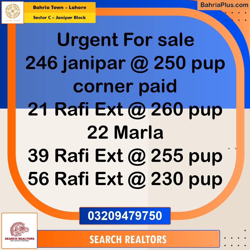 1 Kanal Residential Plot for Sale in Sector C - Janiper Block -  Bahria Town, Lahore - (BP-267649)