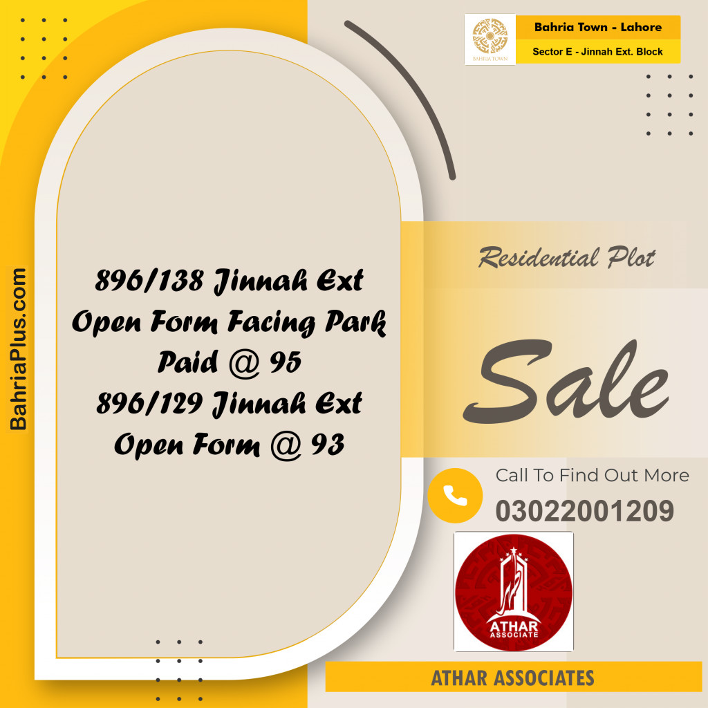 5 Marla Residential Plot for Sale in Sector E - Jinnah Ext. Block -  Bahria Town, Lahore - (BP-267659)