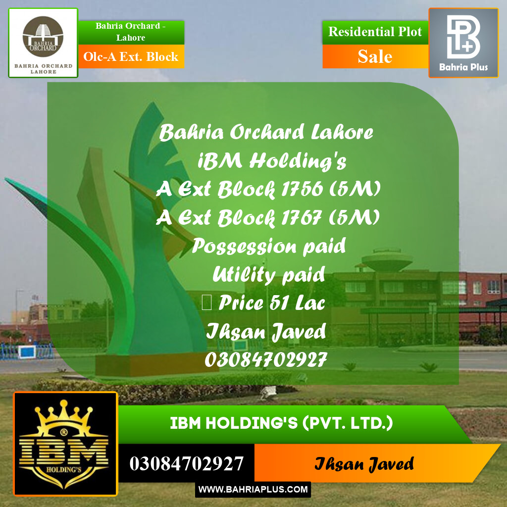 5 Marla Residential Plot for Sale in OLC-A Ext. Block -  Bahria Orchard, Lahore - (BP-267665)