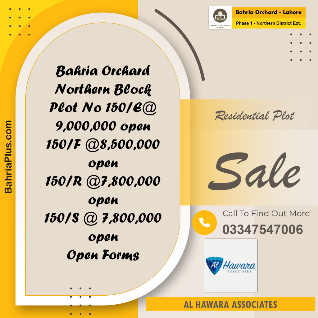 10 Marla Residential Plot for Sale in Phase 1 - Northern District Ext. -  Bahria Orchard, Lahore - (BP-267668)