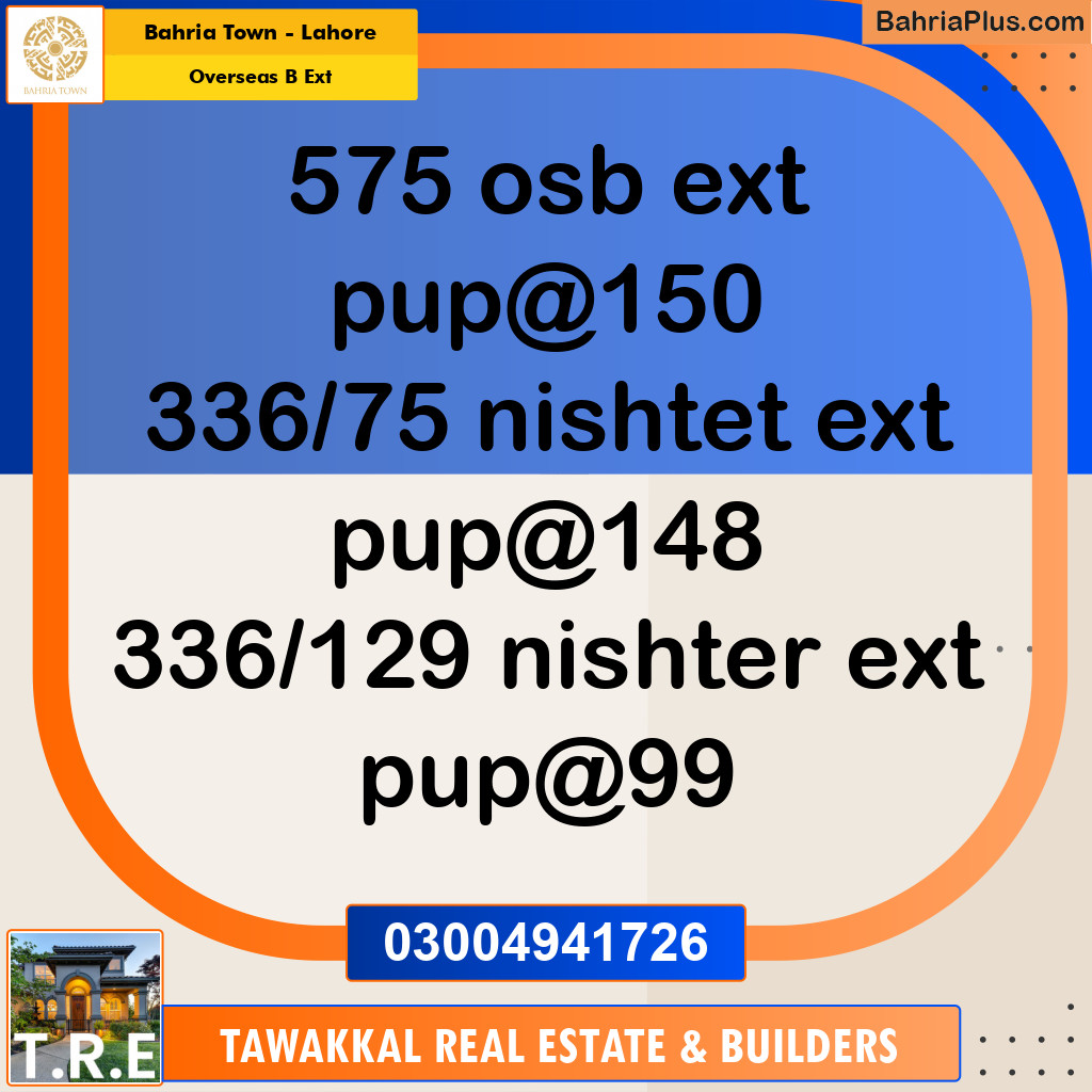 10 Marla Residential Plot for Sale in Overseas B Ext -  Bahria Town, Lahore - (BP-267692)