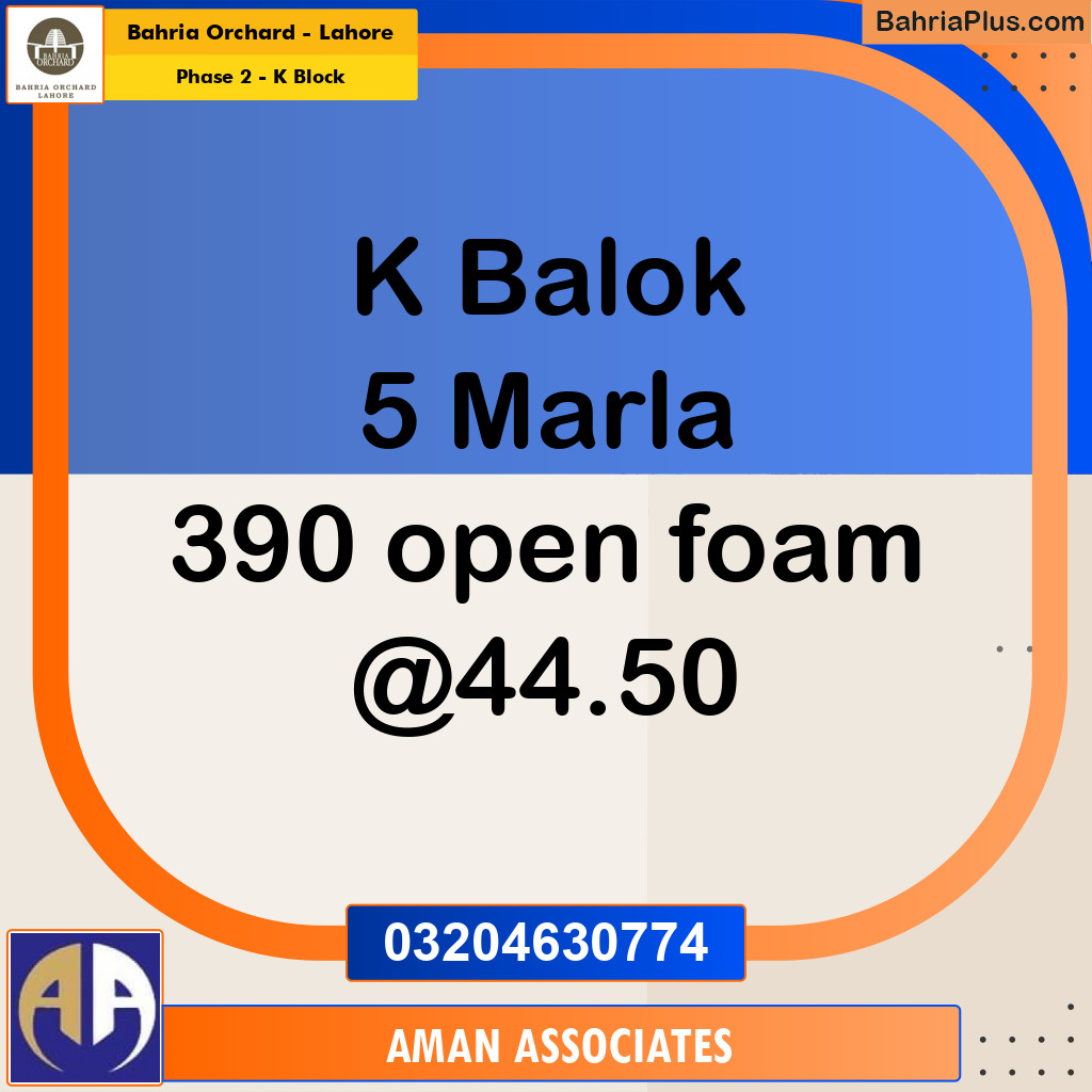 5 Marla Residential Plot for Sale in Phase 2 - K Block -  Bahria Orchard, Lahore - (BP-267710)