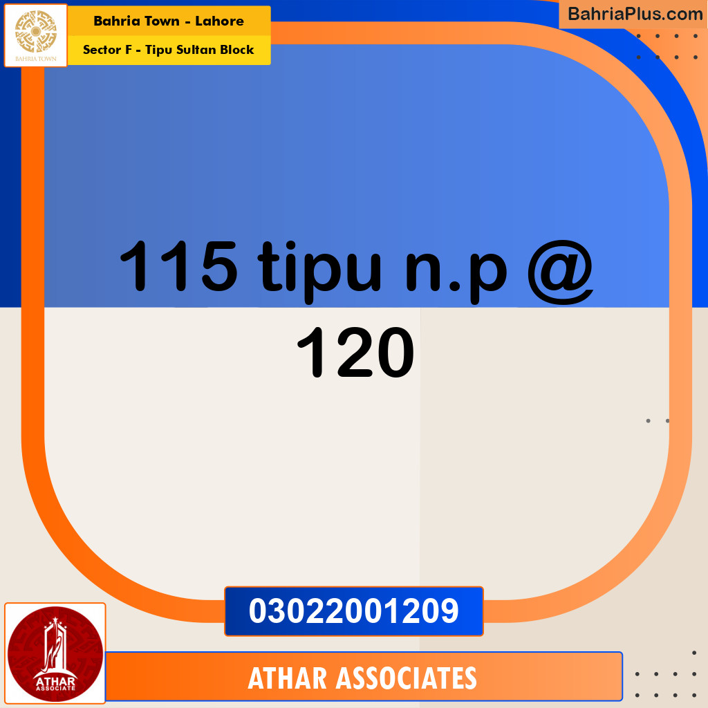 10 Marla Residential Plot for Sale in Sector F - Tipu Sultan Block -  Bahria Town, Lahore - (BP-267722)