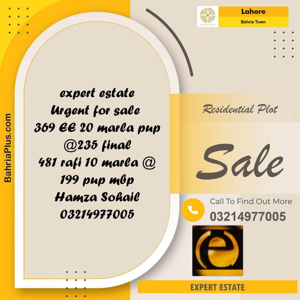 Residential Plot for Sale in Bahria Town, Lahore - (BP-267730)
