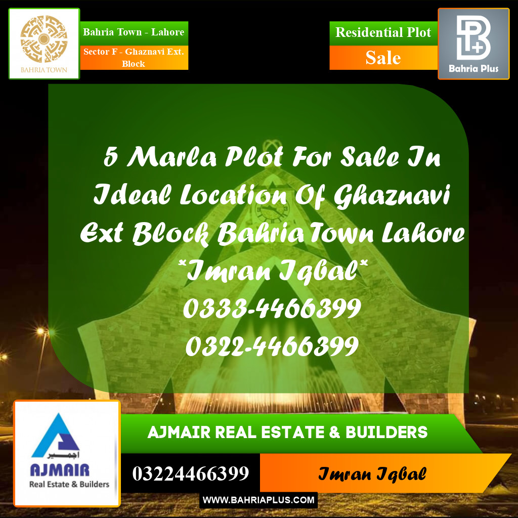 5 Marla Residential Plot for Sale in Sector F - Ghaznavi Ext. Block -  Bahria Town, Lahore - (BP-267747)