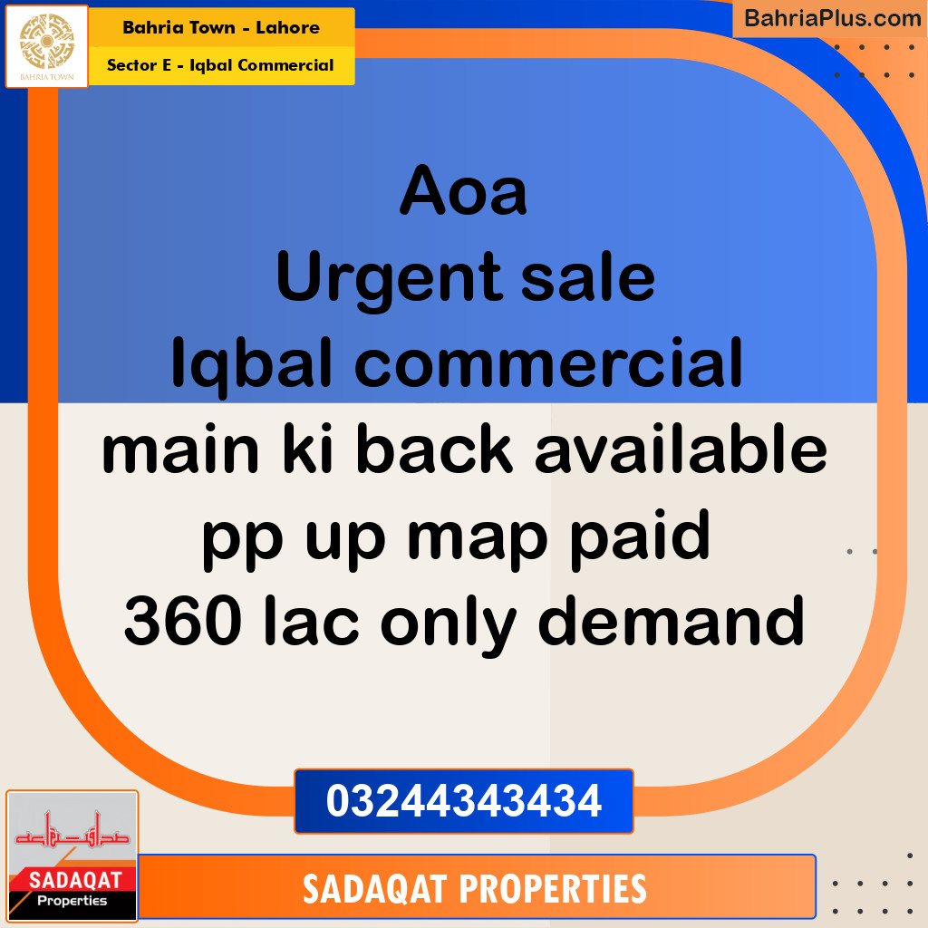 5 Marla Commercial Plot for Sale in Sector E - Iqbal Commercial -  Bahria Town, Lahore - (BP-267794)