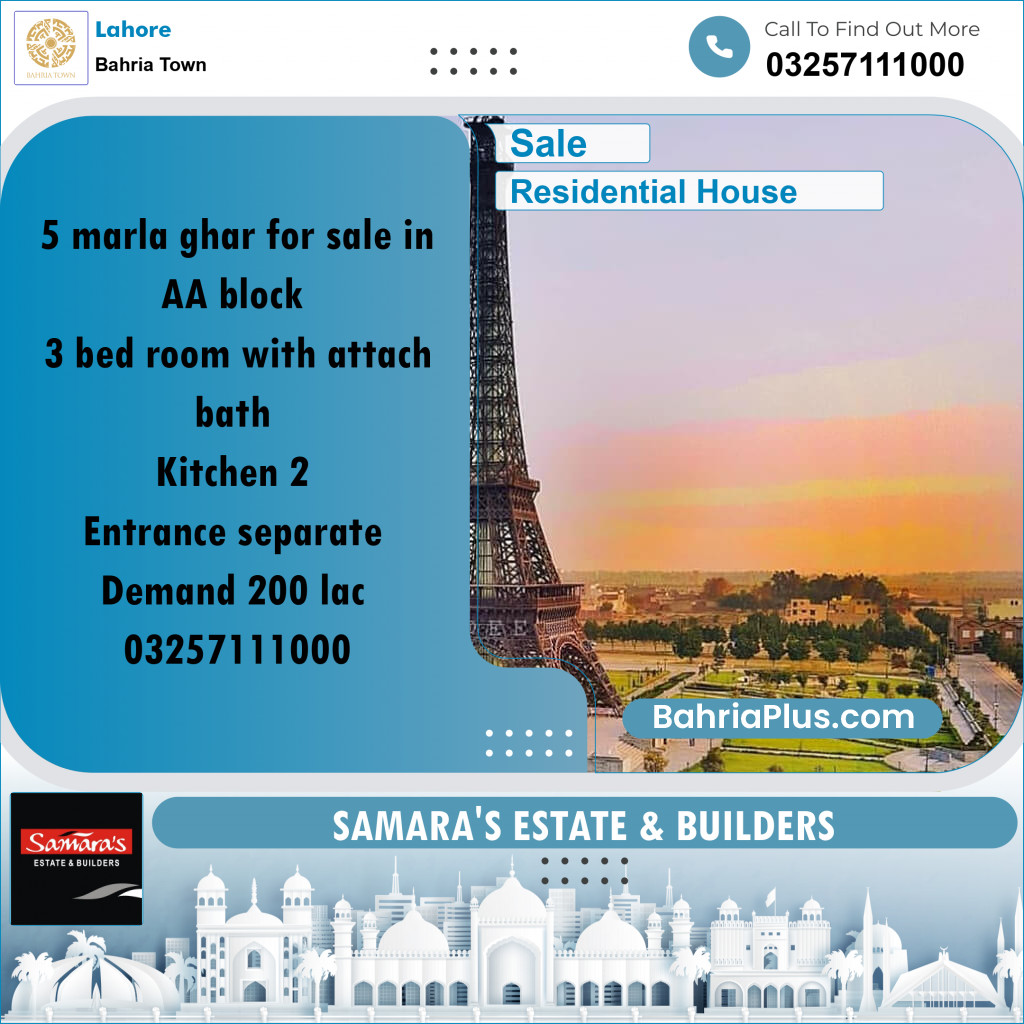 5 Marla Residential House for Sale in Bahria Town, Lahore - (BP-267840)