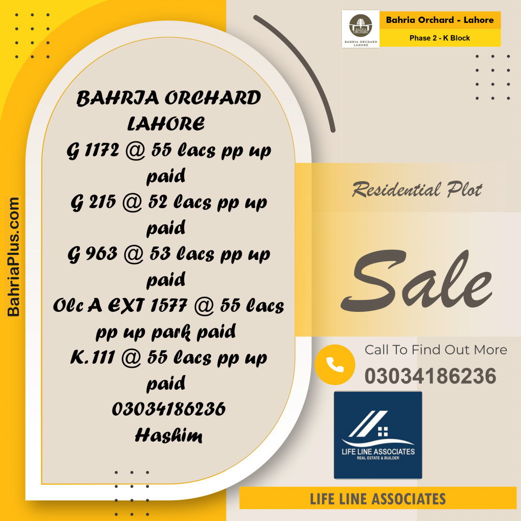 5 Marla Residential Plot for Sale in Phase 2 - K Block -  Bahria Orchard, Lahore - (BP-267863)