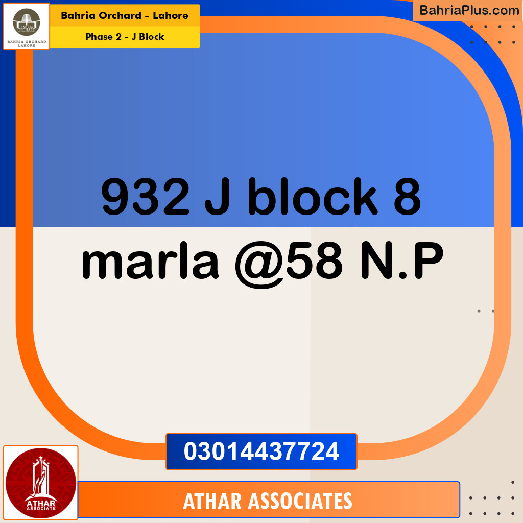 8 Marla Residential Plot for Sale in Phase 2 - J Block -  Bahria Orchard, Lahore - (BP-267896)