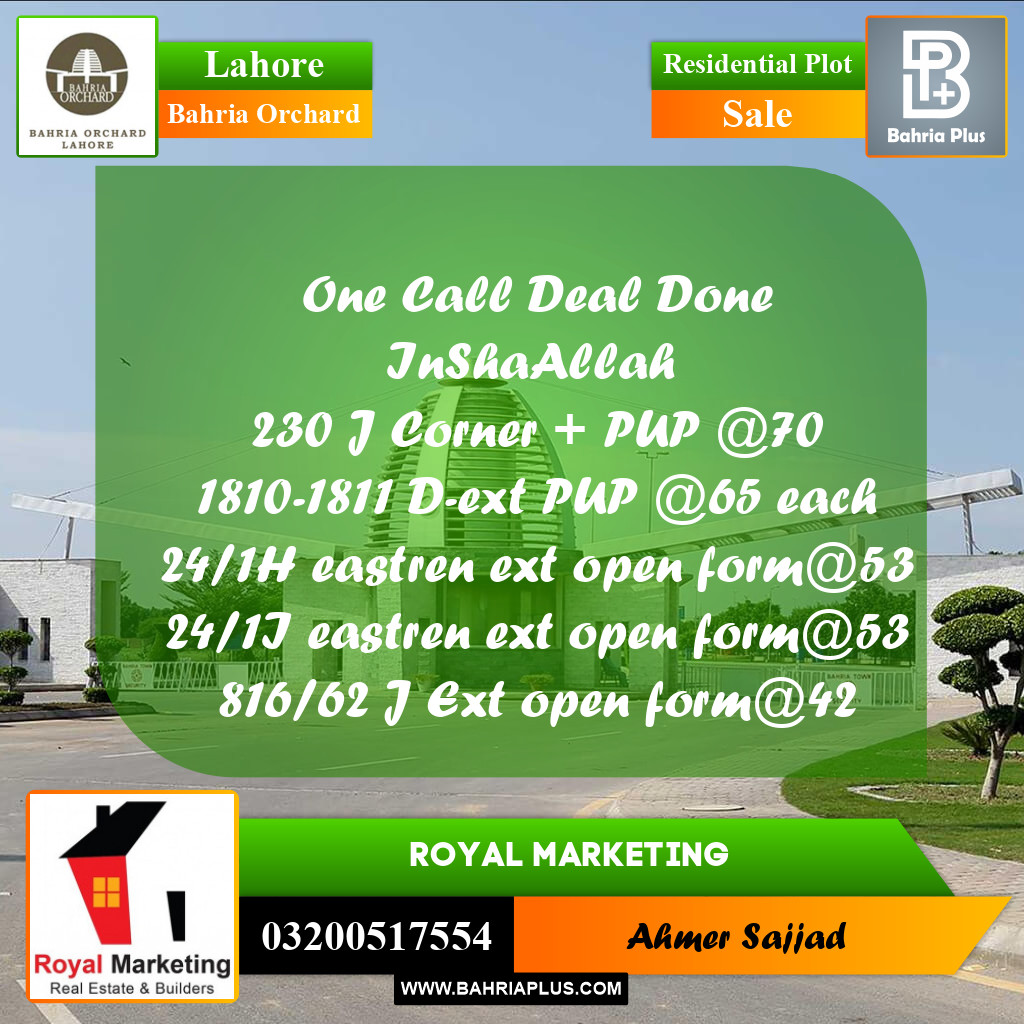Residential Plot for Sale in Bahria Orchard, Lahore - (BP-267898)