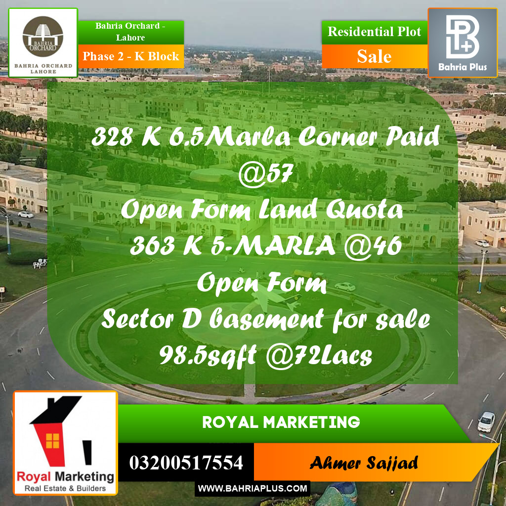 Residential Plot for Sale in Phase 2 - K Block -  Bahria Orchard, Lahore - (BP-267913)