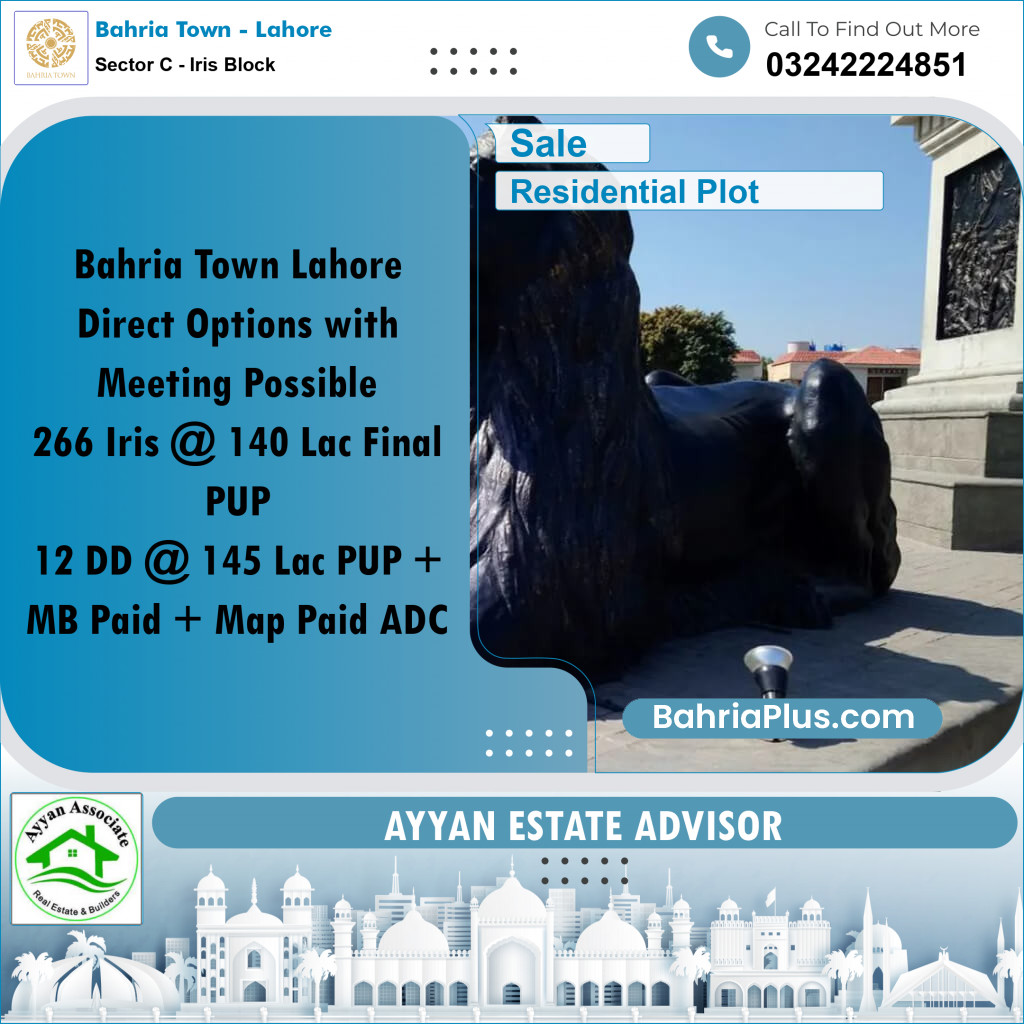 10 Marla Residential Plot for Sale in Sector C - Iris Block -  Bahria Town, Lahore - (BP-267916)
