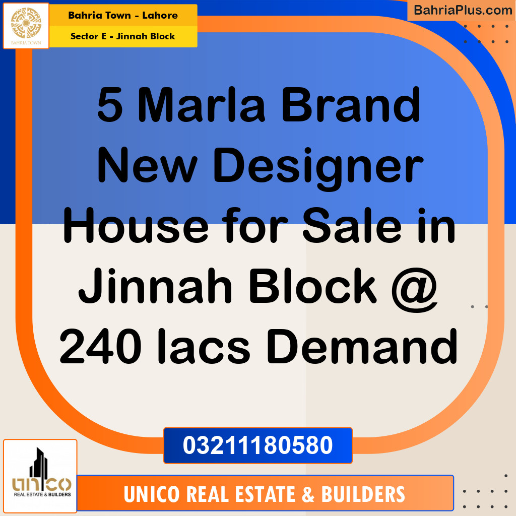 5 Marla Residential House for Sale in Sector E - Jinnah Block -  Bahria Town, Lahore - (BP-267942)
