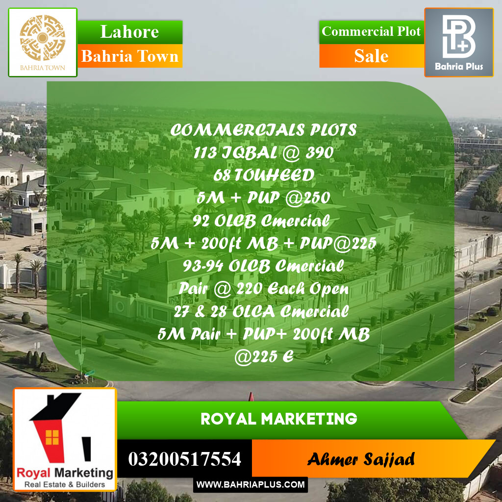 Commercial Plot for Sale in Bahria Town, Lahore - (BP-267952)