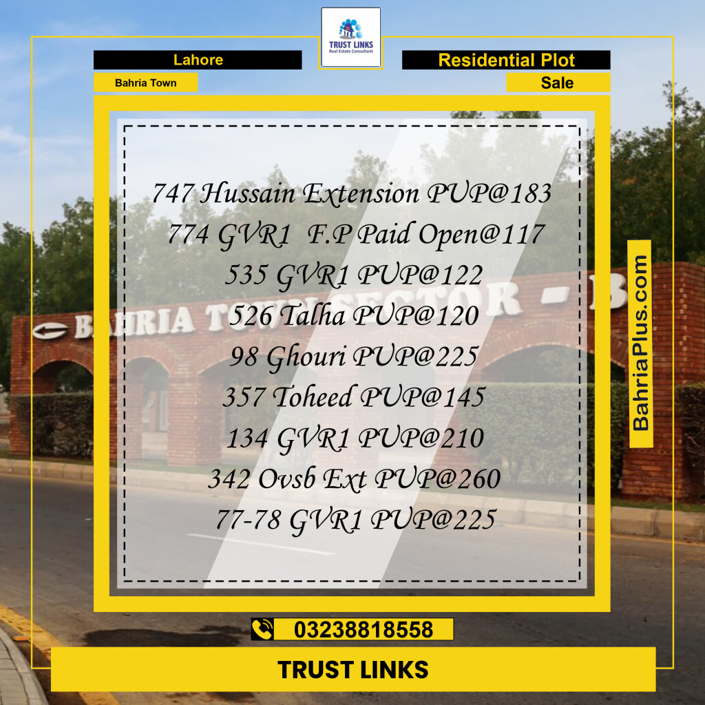 Residential Plot for Sale in Bahria Town, Lahore - (BP-267976)
