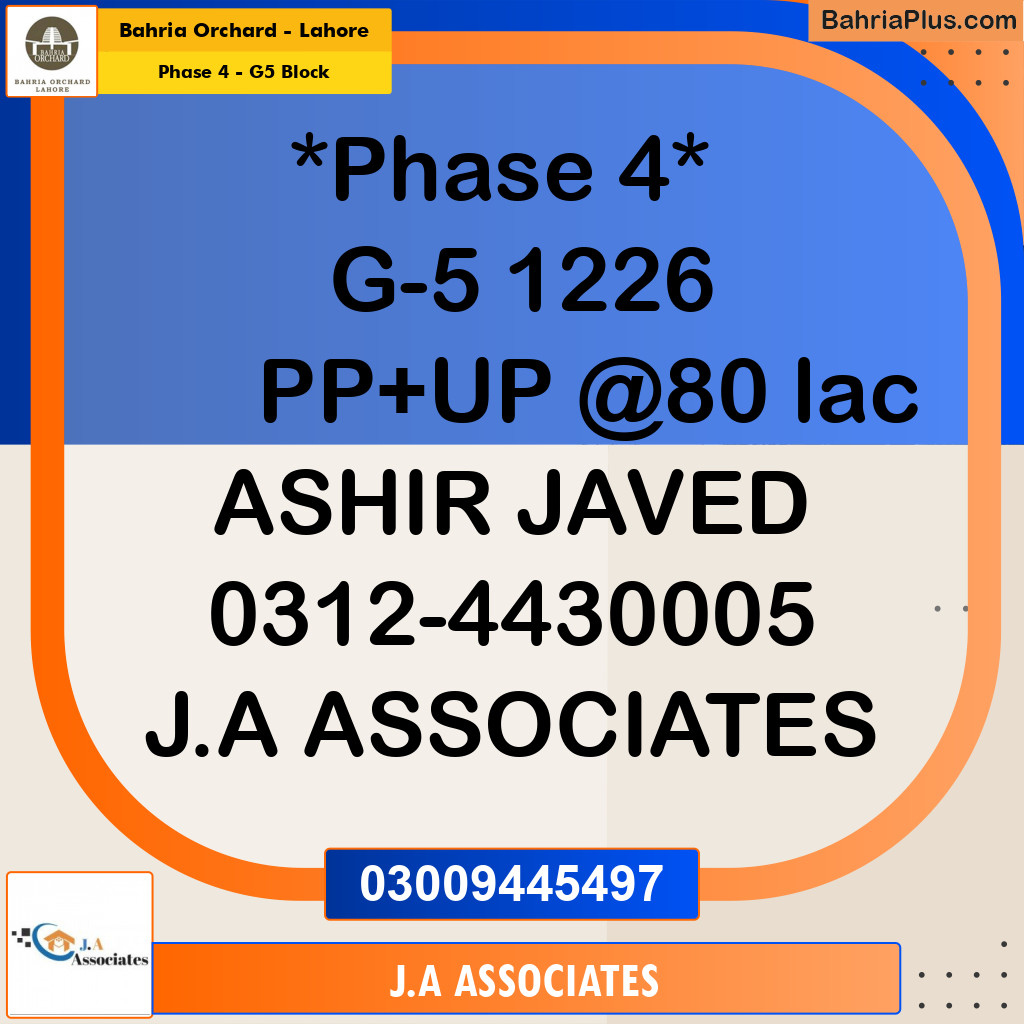 10 Marla Residential Plot for Sale in Phase 4 - G5 Block -  Bahria Orchard, Lahore - (BP-267999)