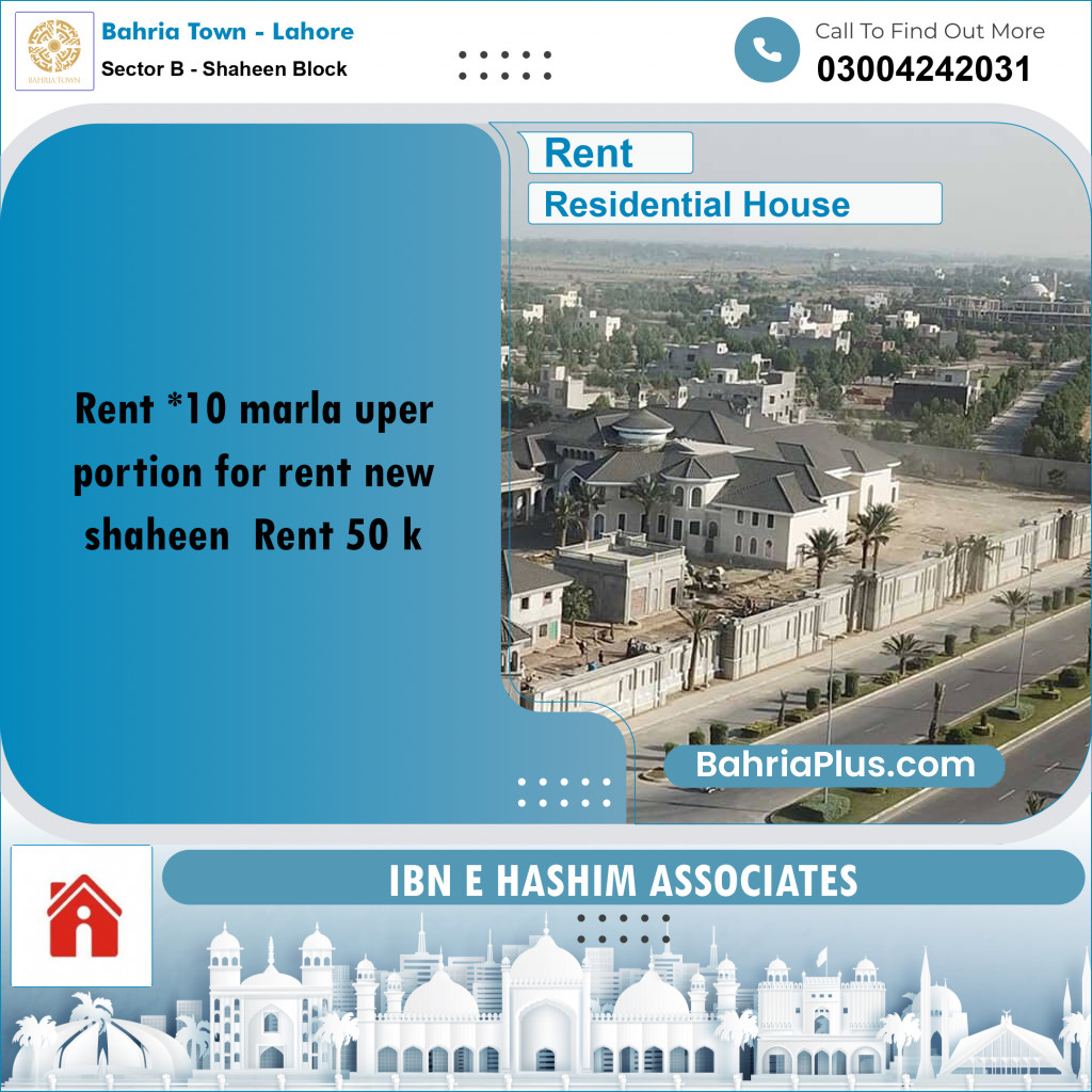 10 Marla Residential House for Rent in Sector B - Shaheen Block -  Bahria Town, Lahore - (BP-268001)