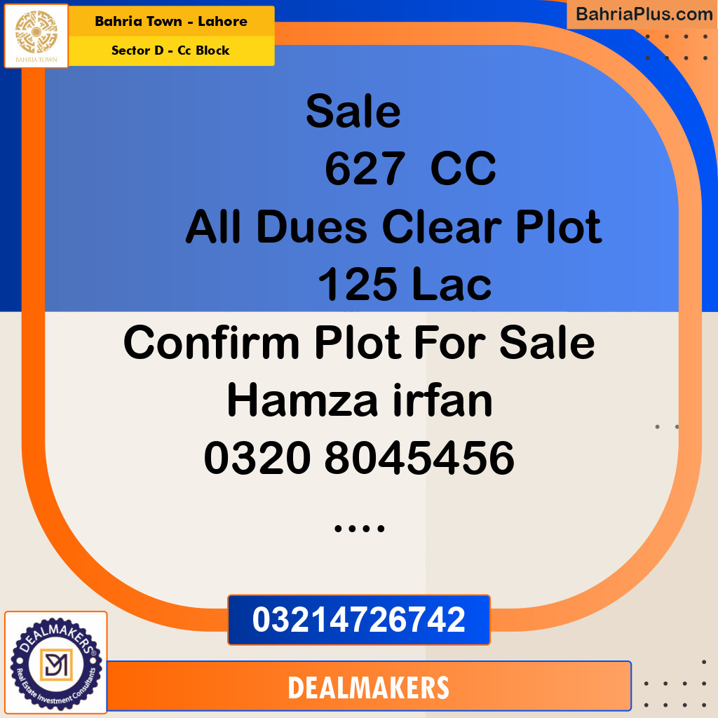 5 Marla Residential Plot for Sale in Sector D - CC Block - Bahria Town, Lahore - (BP-268007)