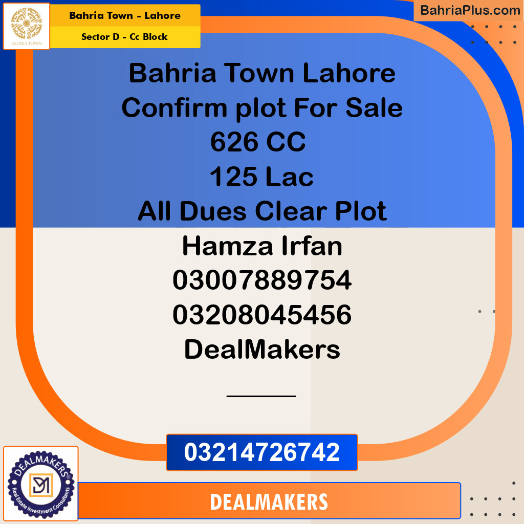 5 Marla Residential Plot for Sale in Sector D - CC Block -  Bahria Town, Lahore - (BP-268026)