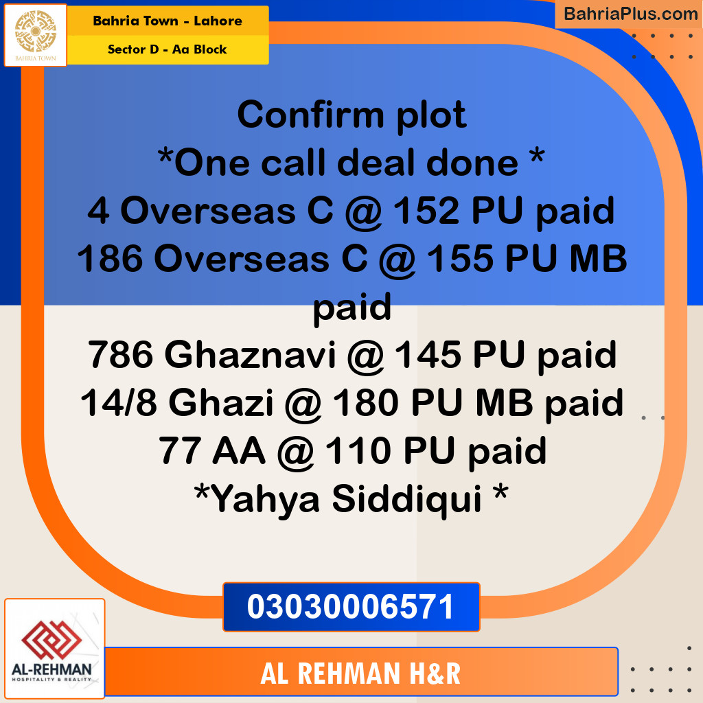 2 Marla Residential Plot for Sale in Sector D - AA Block - Bahria Town, Lahore - (BP-268035)