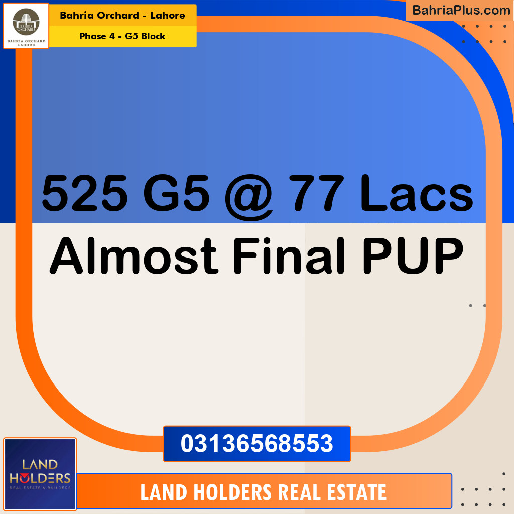 10 Marla Residential Plot for Sale in Phase 4 - G5 Block -  Bahria Orchard, Lahore - (BP-268037)