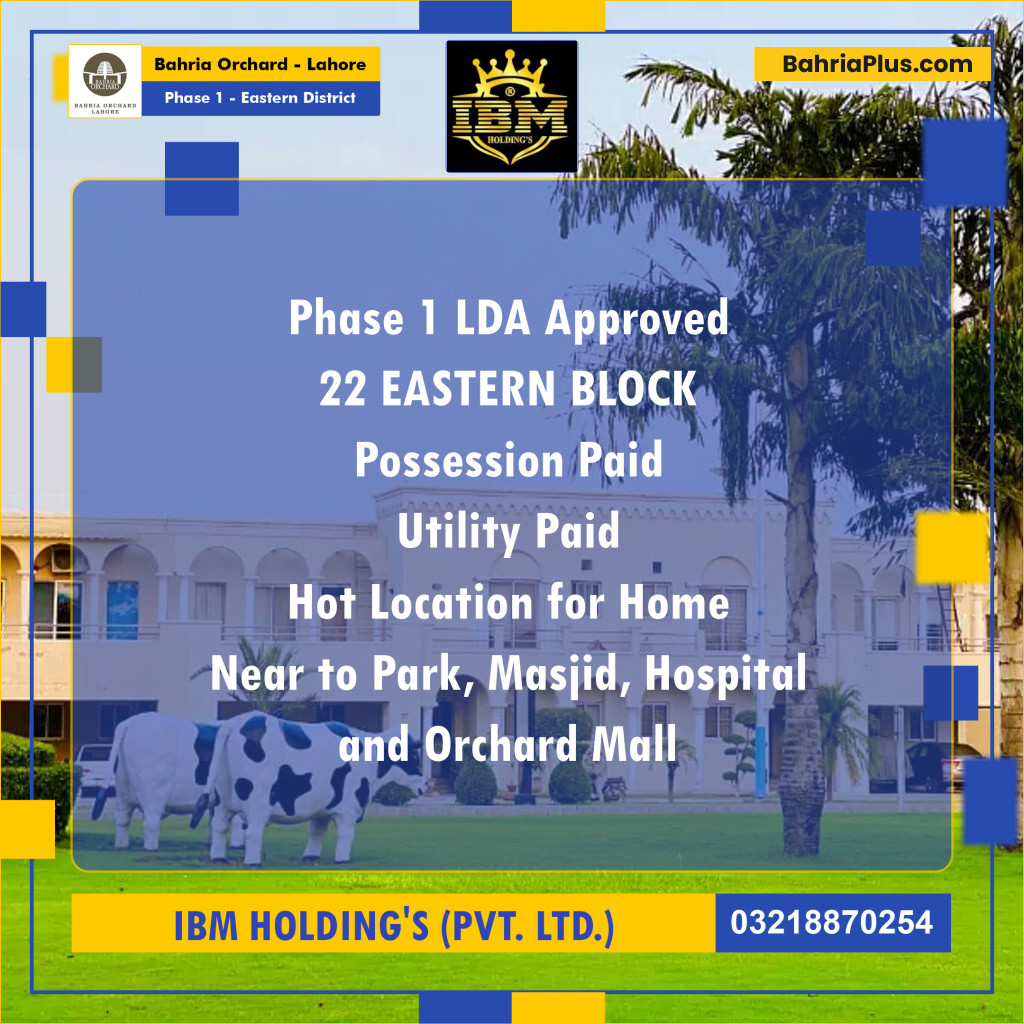 10 Marla Residential Plot for Sale in Phase 1 - Eastern District -  Bahria Orchard, Lahore - (BP-268069)