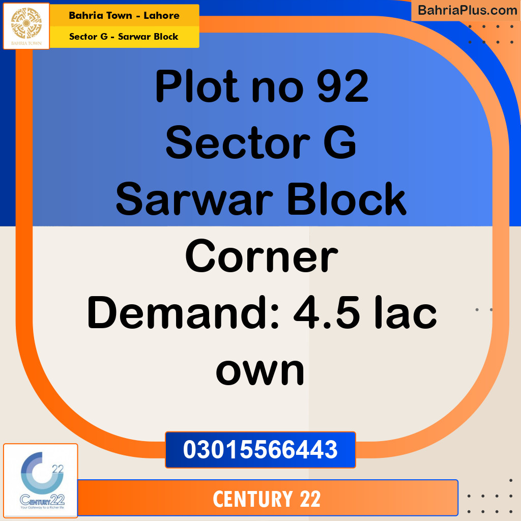 5 Marla Residential Plot for Sale in Sector G - Sarwar Block -  Bahria Town, Lahore - (BP-268086)
