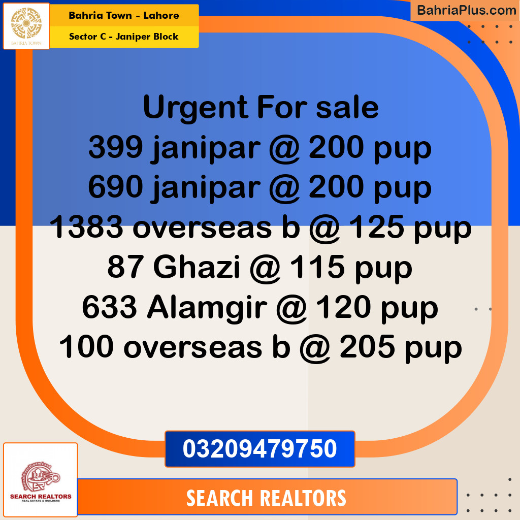 10 Marla Residential Plot for Sale in Sector C - Janiper Block -  Bahria Town, Lahore - (BP-268107)