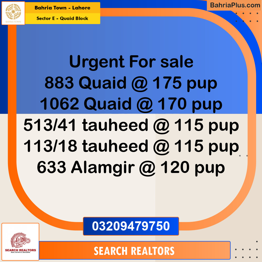 10 Marla Residential Plot for Sale in Sector E - Quaid Block -  Bahria Town, Lahore - (BP-268118)