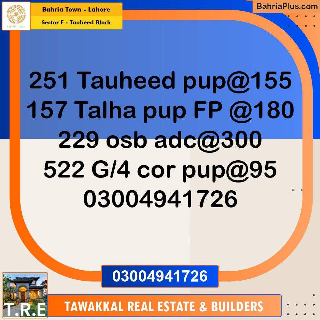 10 Marla Residential Plot for Sale in Sector F - Tauheed Block -  Bahria Town, Lahore - (BP-268122)