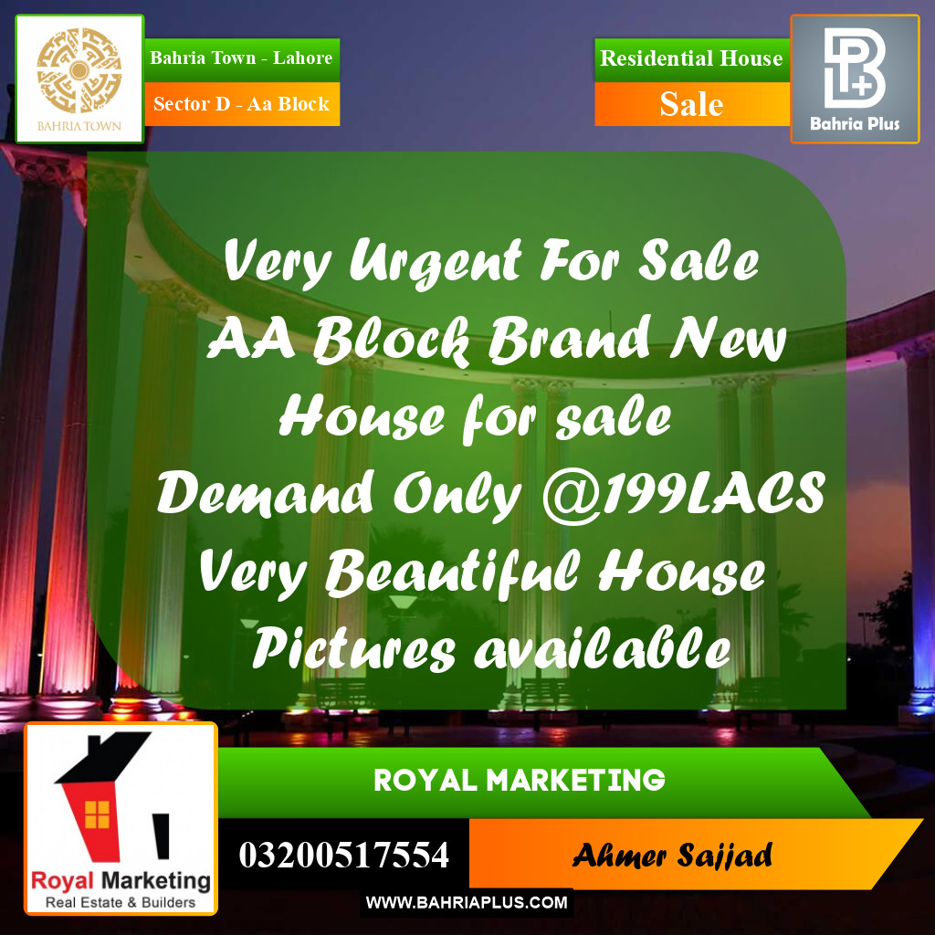 5 Marla Residential House for Sale in Sector D - AA Block -  Bahria Town, Lahore - (BP-268125)