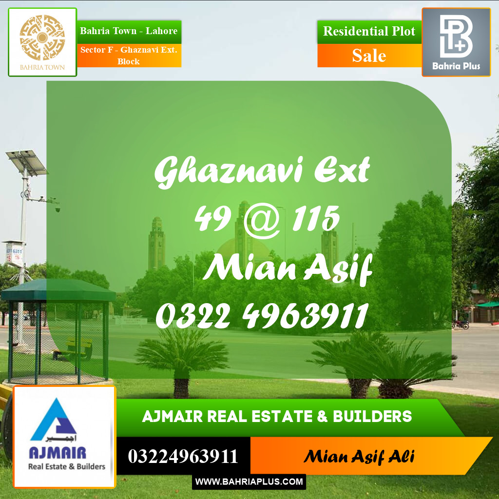 Residential Plot for Sale in Sector F - Ghaznavi Ext. Block -  Bahria Town, Lahore - (BP-268139)