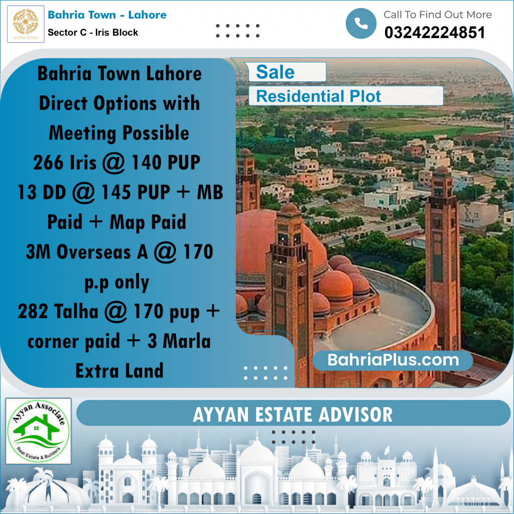 10 Marla Residential Plot for Sale in Sector C - Iris Block -  Bahria Town, Lahore - (BP-268160)