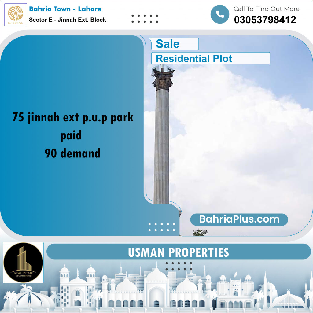 Residential Plot for Sale in Sector E - Jinnah Ext. Block -  Bahria Town, Lahore - (BP-268161)