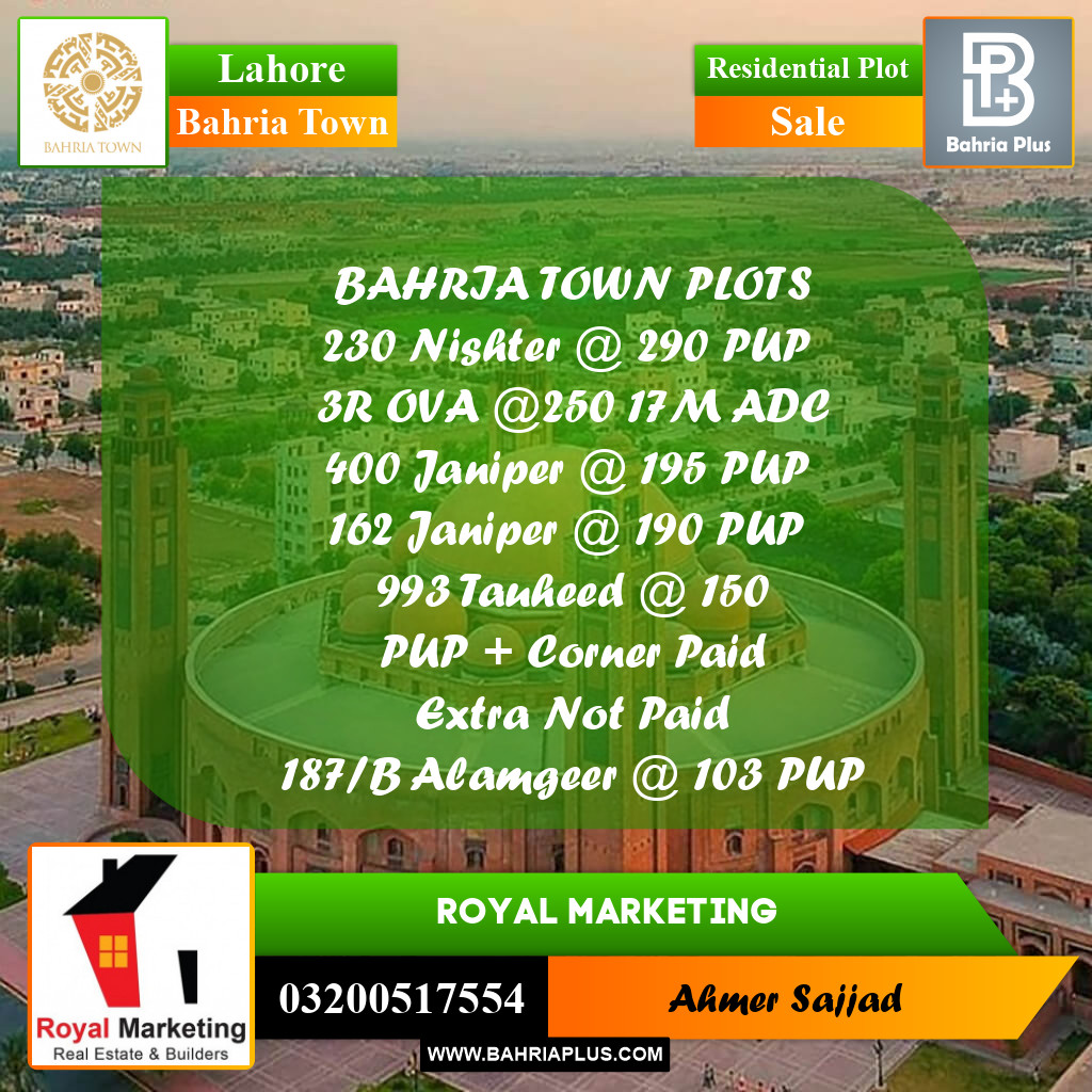 Residential Plot for Sale in Bahria Town, Lahore - (BP-268165)