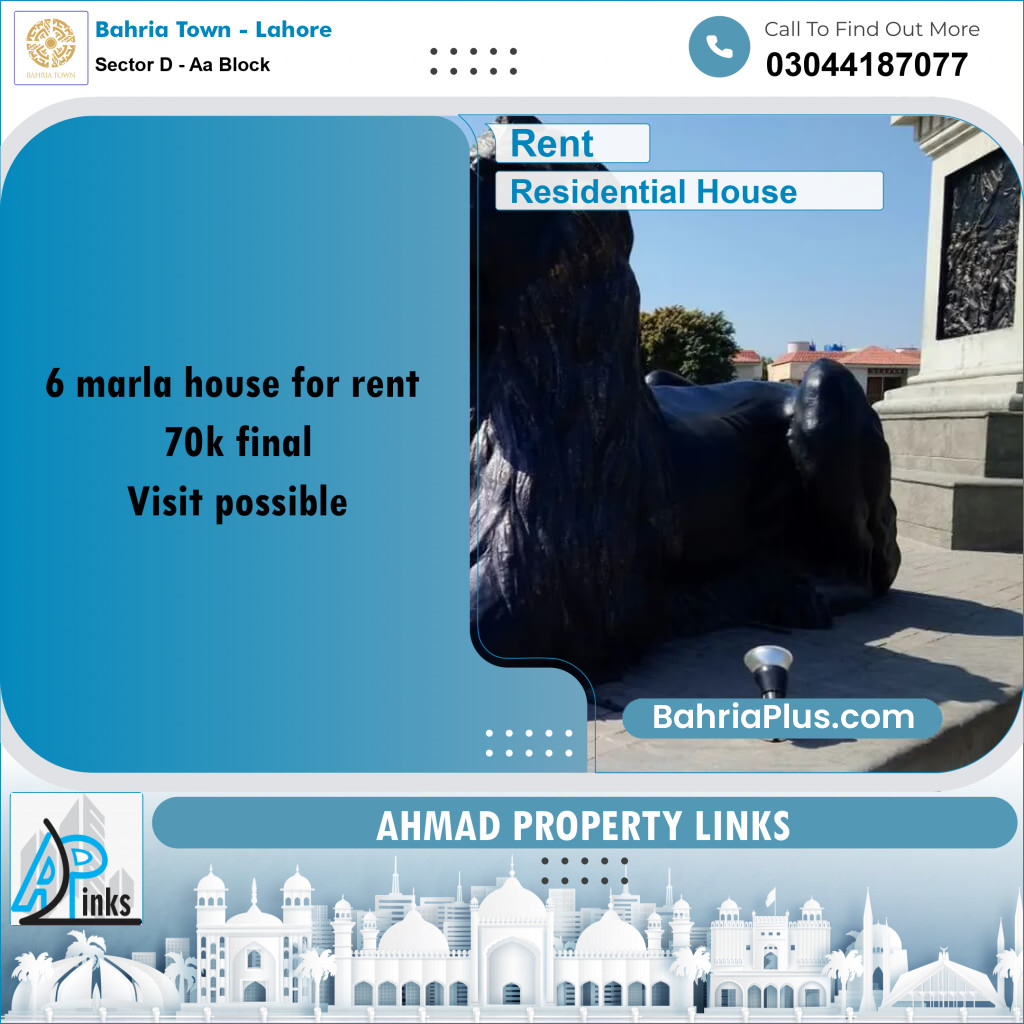 6 Marla Residential House for Rent in Sector D - AA Block -  Bahria Town, Lahore - (BP-268198)