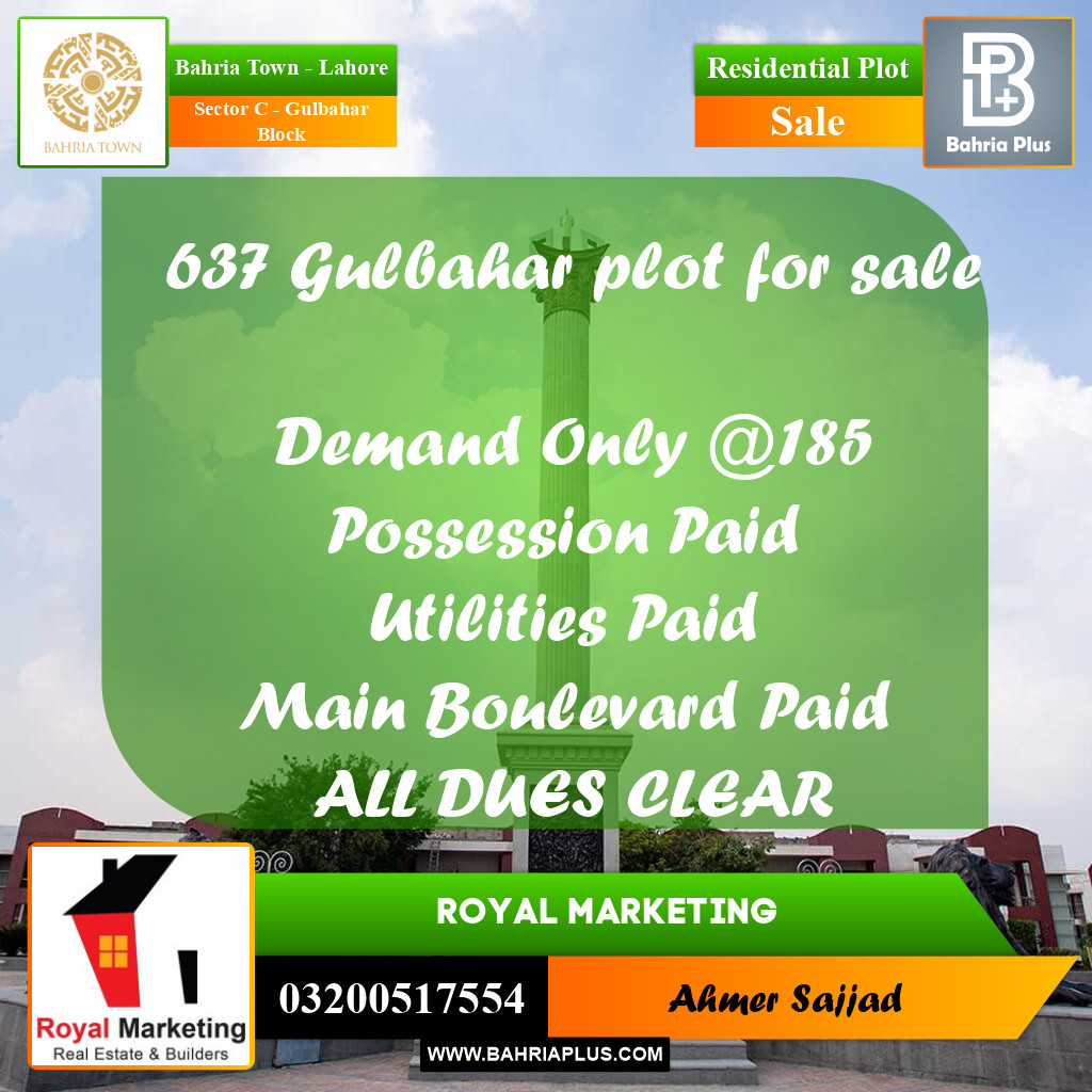 Residential Plot for Sale in Sector C - Gulbahar Block -  Bahria Town, Lahore - (BP-268215)