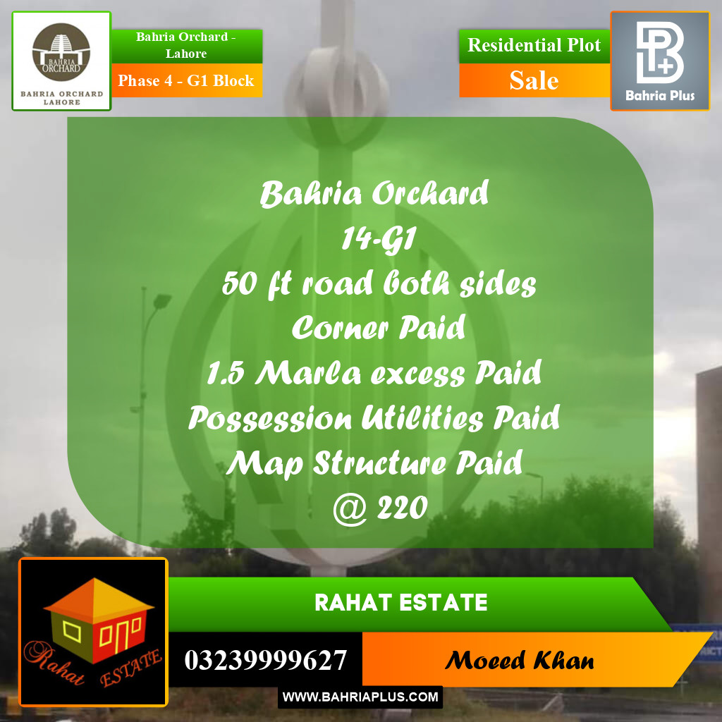 1 Kanal Residential Plot for Sale in Phase 4 - G1 Block -  Bahria Orchard, Lahore - (BP-268223)