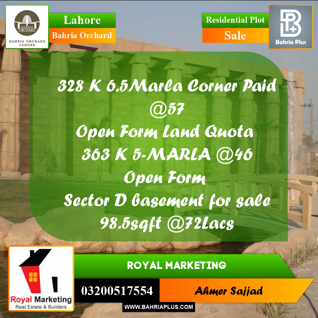 Residential Plot for Sale in Bahria Orchard, Lahore - (BP-268231)