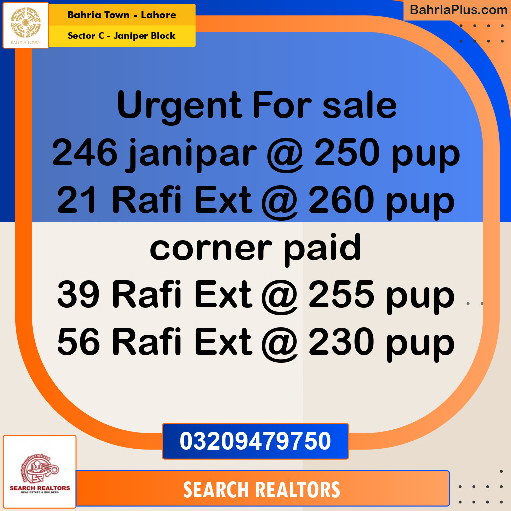 1 Kanal Residential Plot for Sale in Sector C - Janiper Block -  Bahria Town, Lahore - (BP-268240)