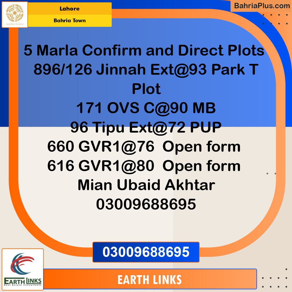 Residential Plot for Sale in Bahria Town, Lahore - (BP-268246)