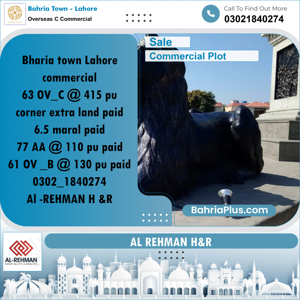 6.5 Marla Commercial Plot for Sale in Overseas C Commercial -  Bahria Town, Lahore - (BP-268251)