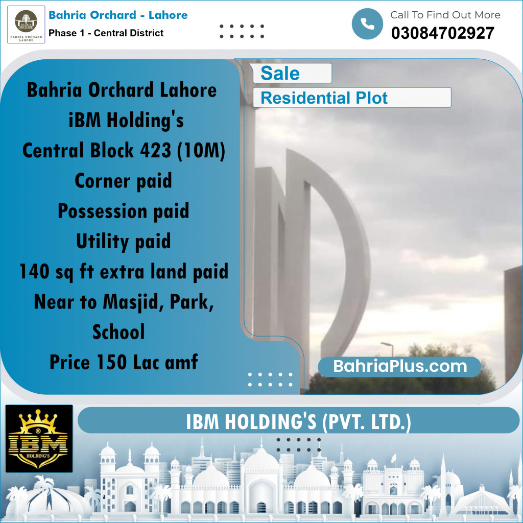 10 Marla Residential Plot for Sale in Phase 1 - Central District -  Bahria Orchard, Lahore - (BP-268257)