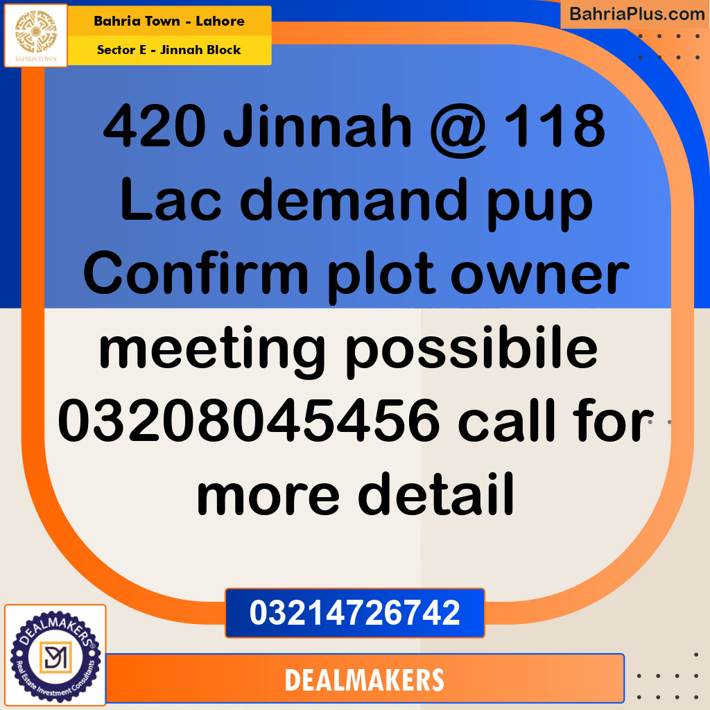 5 Marla Residential Plot for Sale in Sector E - Jinnah Block -  Bahria Town, Lahore - (BP-268308)