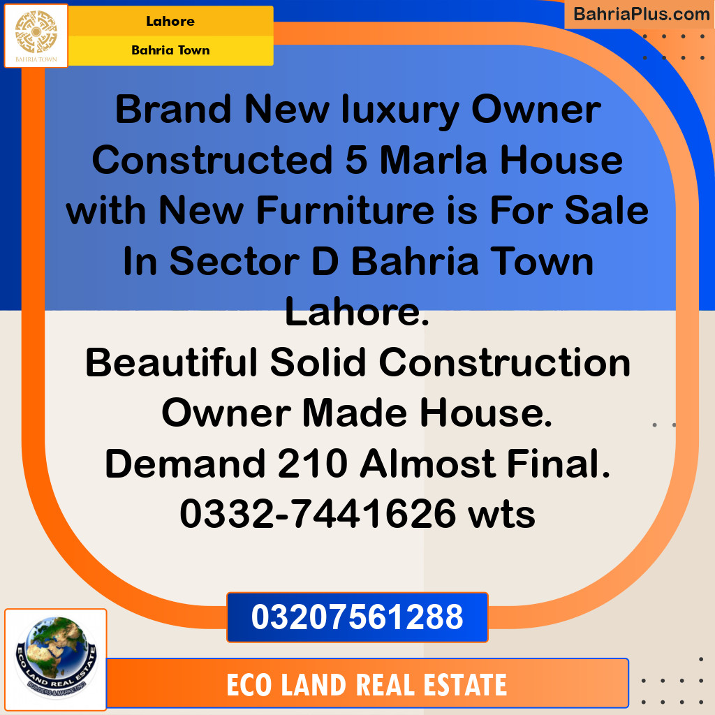5 Marla Residential House for Sale in Bahria Town, Lahore - (BP-268330)