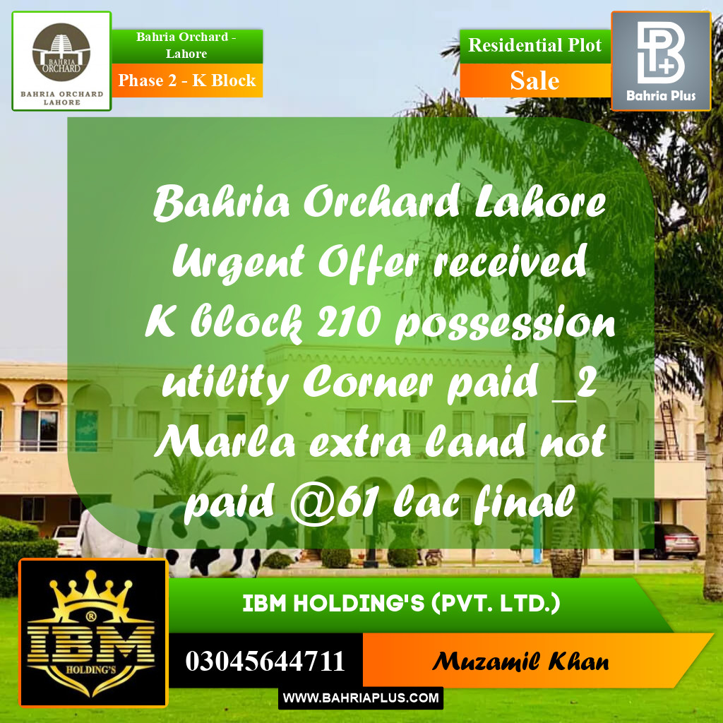 5 Marla Residential Plot for Sale in Phase 2 - K Block -  Bahria Orchard, Lahore - (BP-268333)