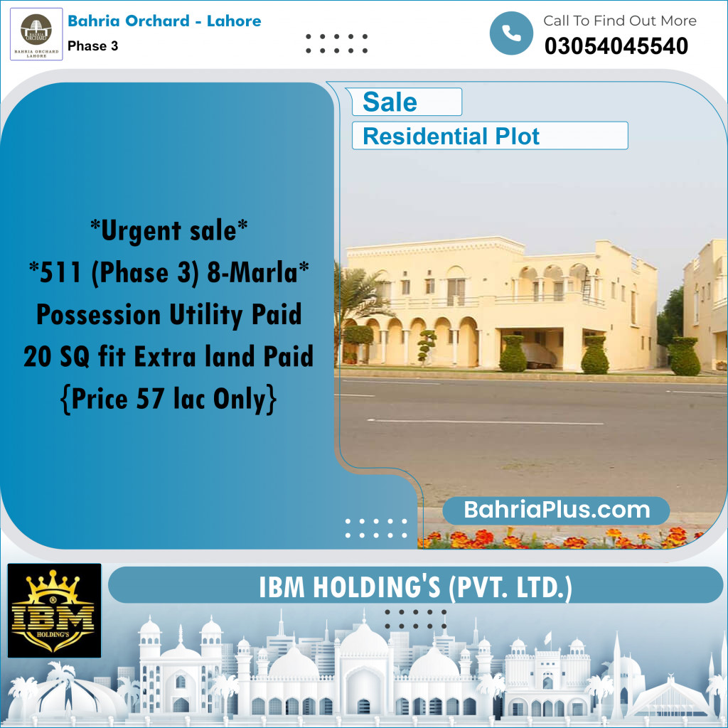 8 Marla Residential Plot for Sale in Phase 3 -  Bahria Orchard, Lahore - (BP-268336)