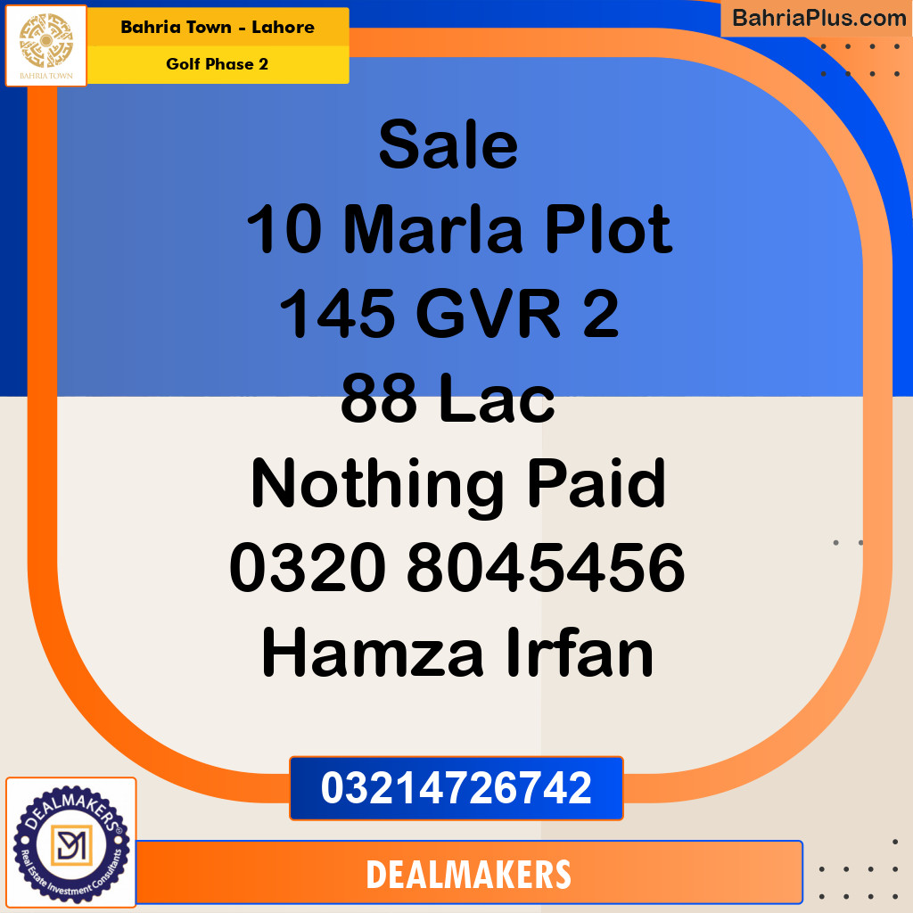 10 Marla Residential Plot for Sale in Golf Phase 2 -  Bahria Town, Lahore - (BP-268338)